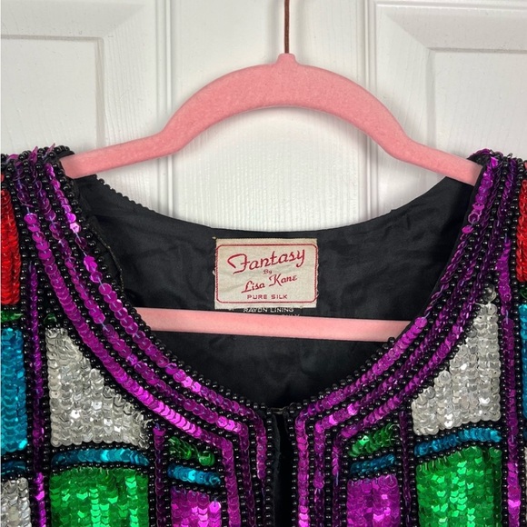 VINTAGE Fantasy by Lisa Kane Sequin Patchwork Jacket As Seen On VP Kamala Harris - Picture 4 of 16